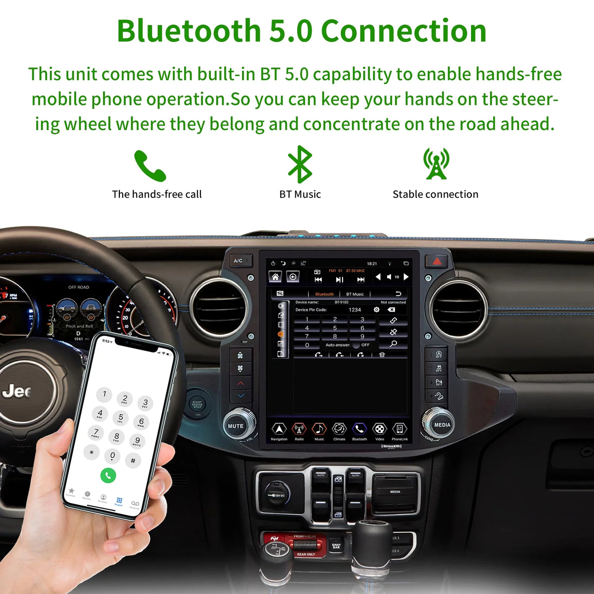 2018-2021 Replacement radio Car Linkswell Radio Navigator Screen Jeep 12.1 Apple 4G+64G for inch Truck Gen5 Car Stereo T-style Touch Wrangler GPS SirusXm Auto Gladiator Android Carplay