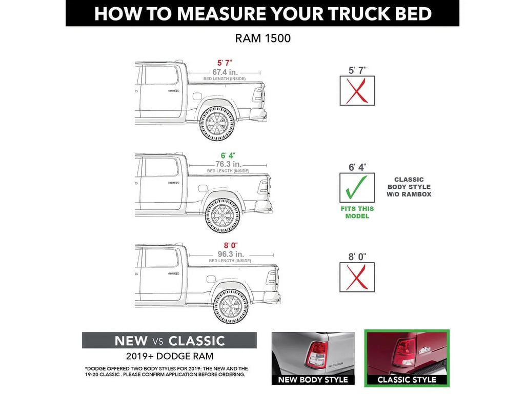 RealTruck (76.3") Ram Classic | Cover - 1500, with 4" Rolling 2021 6' Compatible 2019 2018, 2500/3500 Bed 80213 X4s Truck Hard Dodge Tonneau by 2010-21 2009 Revolver Bed | BAK -