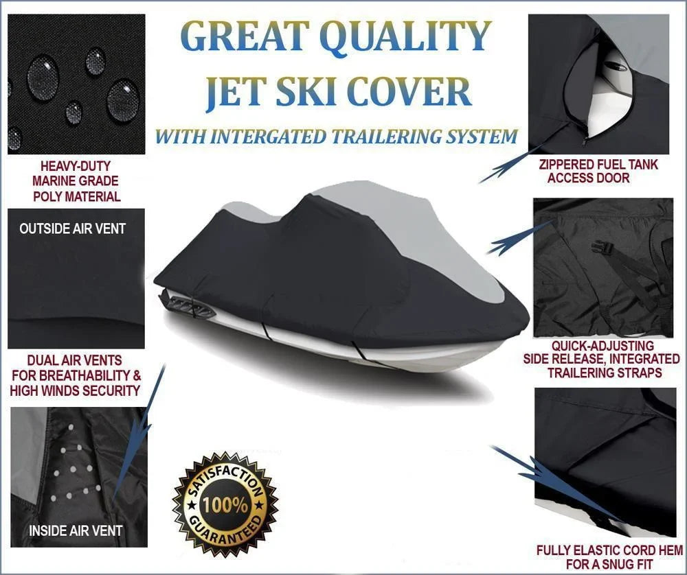 Ski PWC JET Sea-Doo Jet Cover 2002-2006 Black/Grey Doo 600D 4-TEC for Compatible Sea JetSki SUPER SKI HEAVY-DUTY PWC Cover GTX
