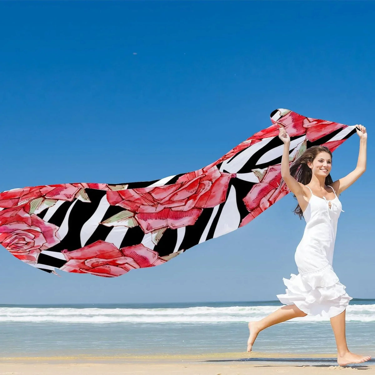 Watercolor Roses Women Girls Silk Long Neck Red Lightweight Hyjoy Scarf Scarves Shawl Wrap for