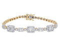 3MM Set 7" n CT Illusion Toni Diamond 1.30 Gold Cluster Baguette Halo Yellow-White Bracelet