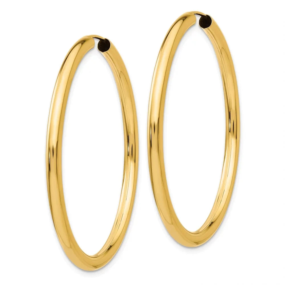 Hoop Gold 14kt Tube Men Endless Yellow and and Adults Earrings; Real for Women Teens; Polished for