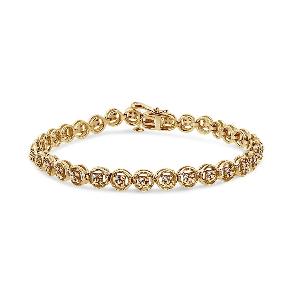 Silver Gold Color, Wheel Plated Sterling Yellow Link Tennis Cttw I2-I3 (I-J .925 Diamond Circle 14K Clarity) 7" Bracelet 1/10 Open