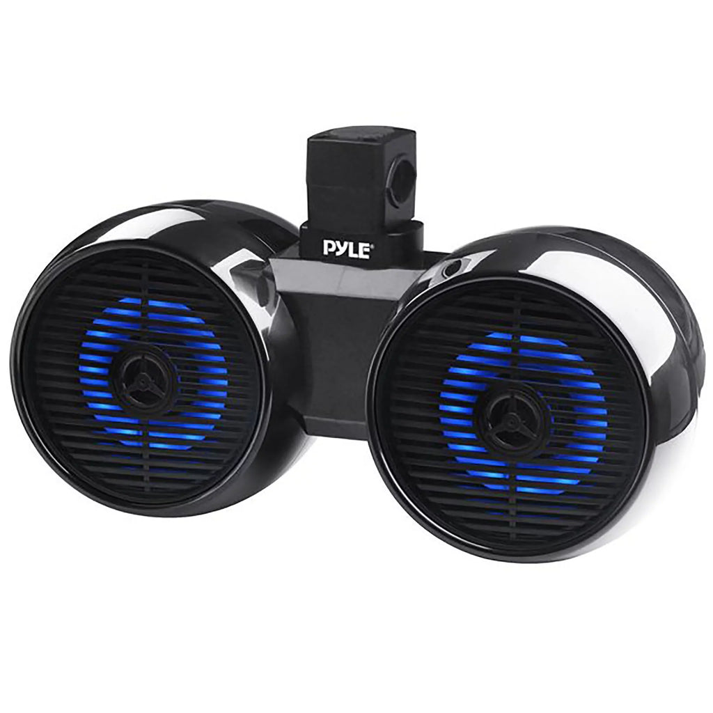 Bluetooth Stereo Includes Sound Pyle Dual Range Off-Road w/LED (Black) System Boat, Car Wakeboard - Tower 2-Way Brackets ATV Speakers Outdoor 6.5” Waterproof 200W Speaker Light, for Jeep Full Marine