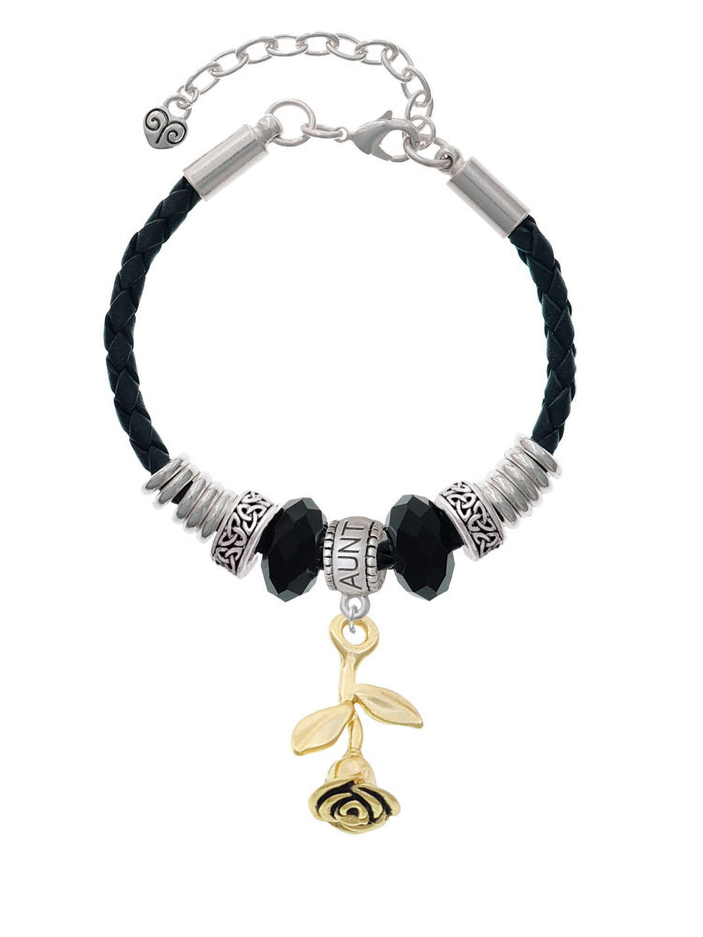 Leather Jewelry Goldtone Rose Stemmed Knot Aunt Extender Bead 7"+2" Bracelet, Celtic Delight