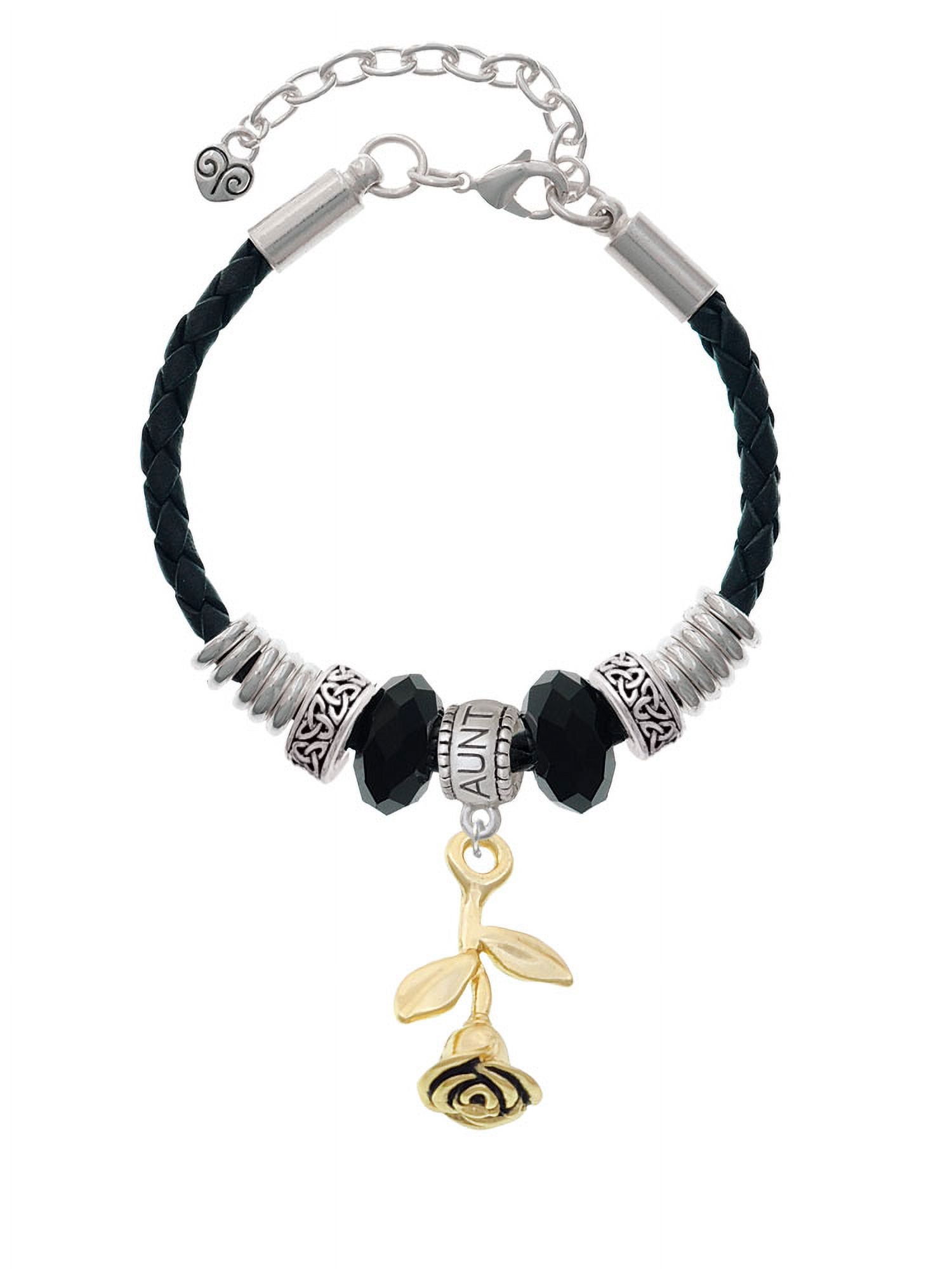 Leather Jewelry Goldtone Rose Stemmed Knot Aunt Extender Bead 7"+2" Bracelet, Celtic Delight