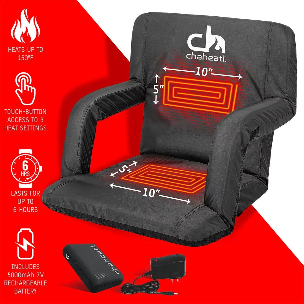 Chair Seat Bleacher – For Sports, Outdoor Heated Folding 7 Black Heated Activities Chaheati Camping, And in V Battery