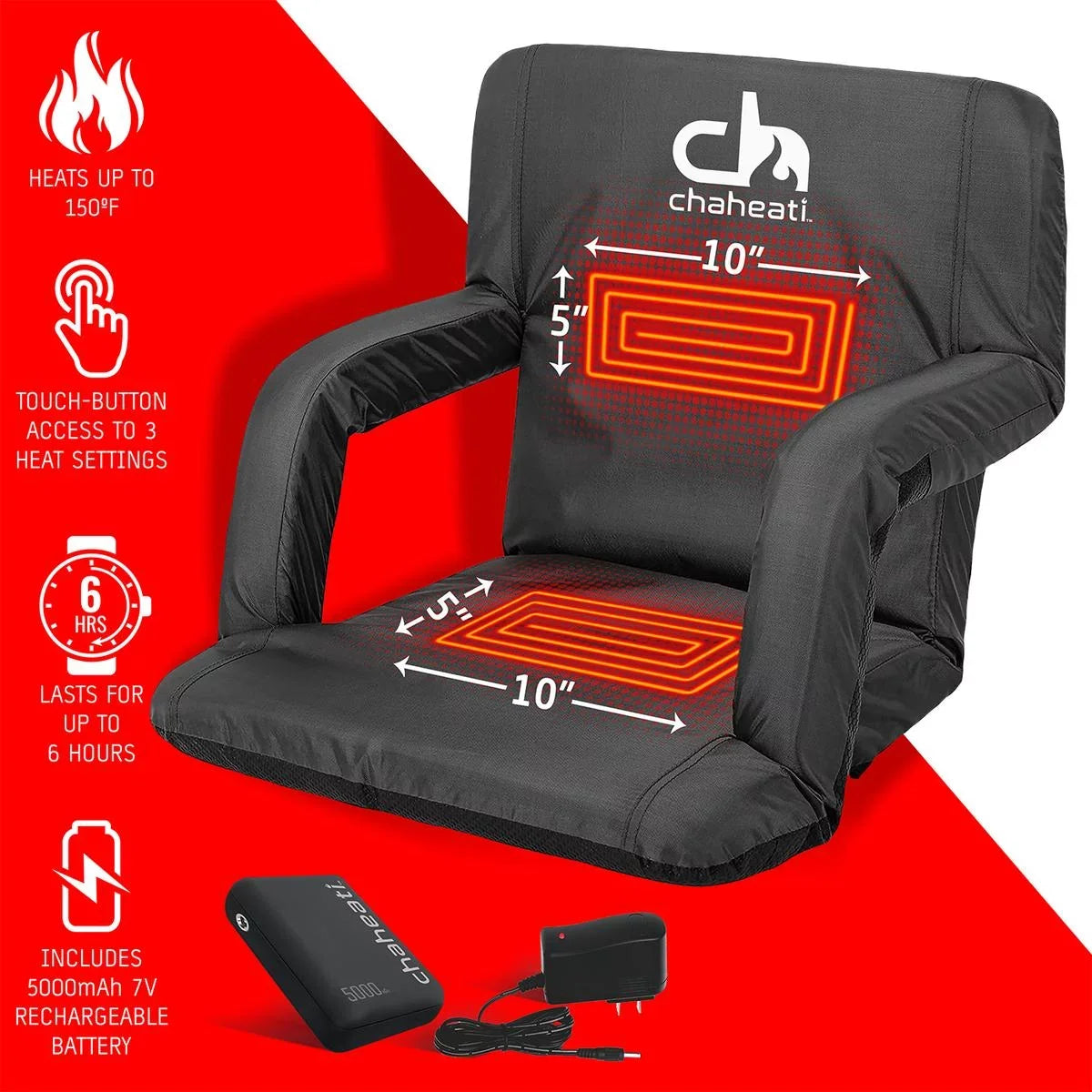 Chair Seat Bleacher – For Sports, Outdoor Heated Folding 7 Black Heated Activities Chaheati Camping, And in V Battery