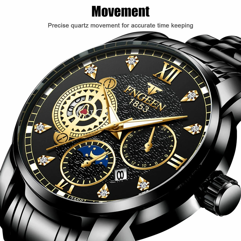 Men's Watch Waterproof Stainless Luminous Luxury Wristwatch Quartz Classic Steel