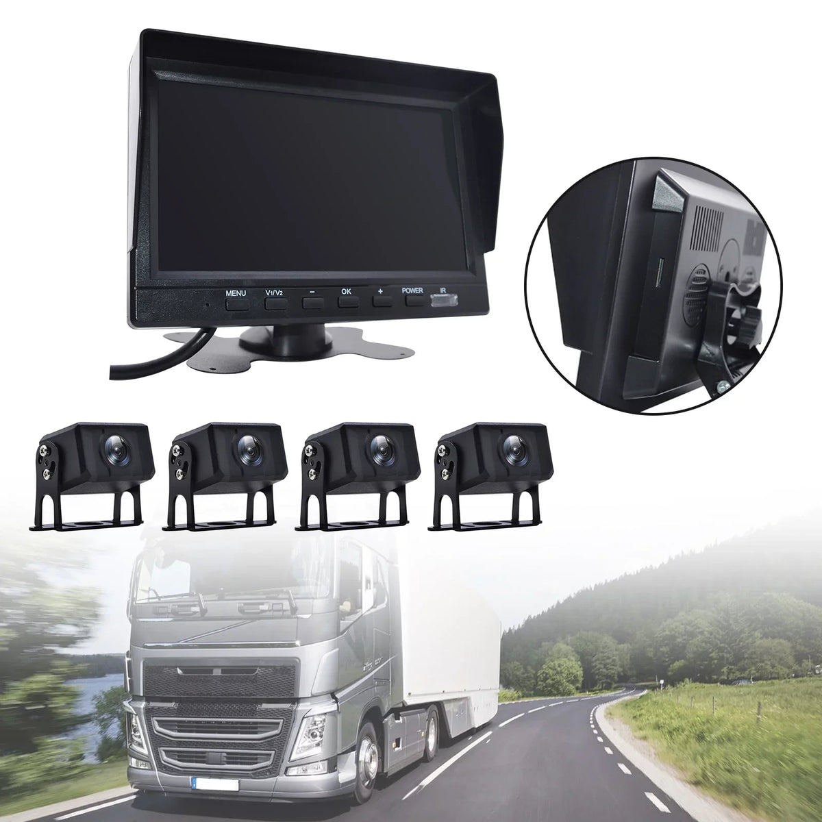View Recorder Driving for RV Video Backup Camera Truck Monitor Bus+4 Rear DVR 7"