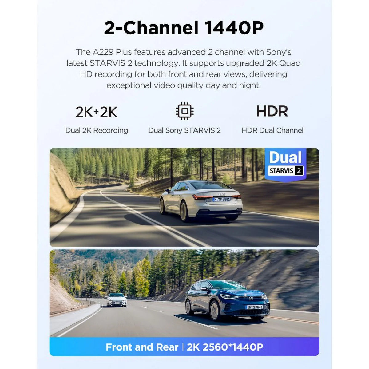 STARVIS Mode, 2-Channel 2K/2K Cam Dash Wi-Fi, Control, Support with Max 2, VIOFO QHD Voice Parking Plus 512GB A229 GPS,