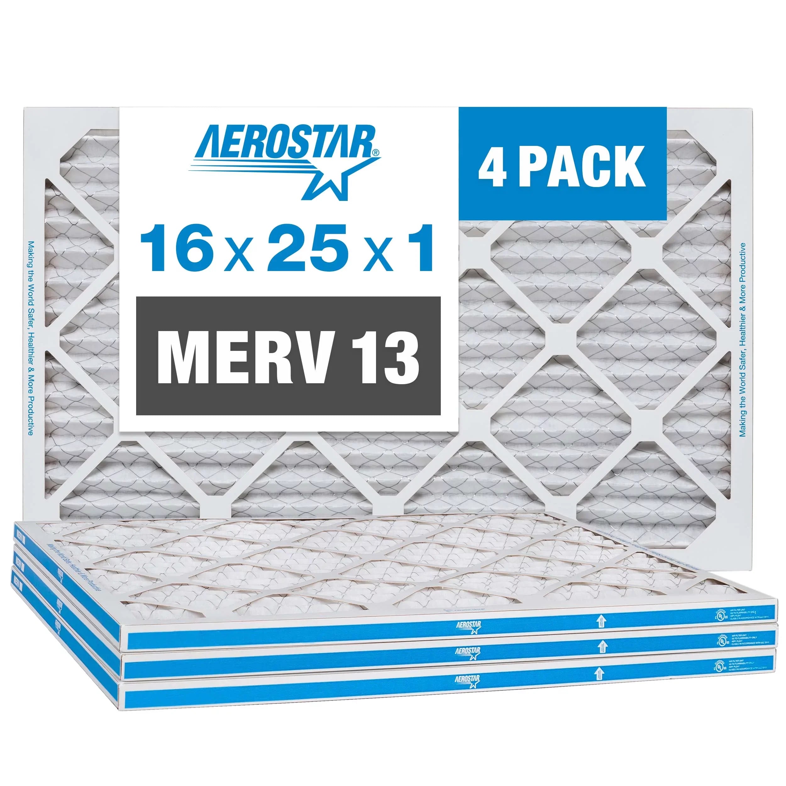 Air 16x25x1 Aerostar MERV 13, of 16x25x1, Box Pleated Filter, 4,