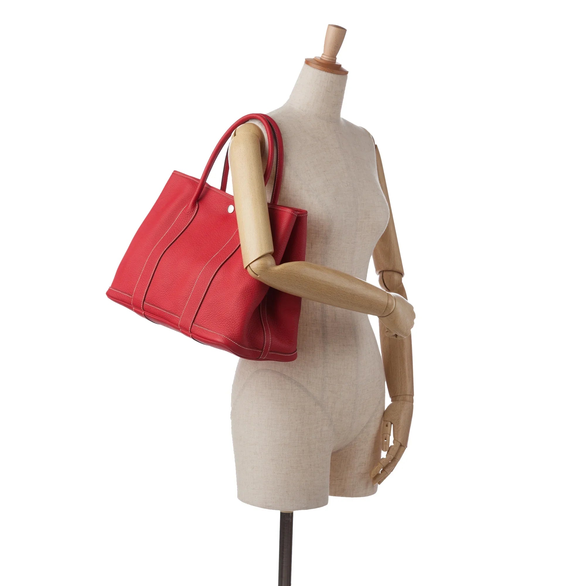 Leather Bag Red Negonda Tote 36 (Good) Authenticated Party Calf Pre-Owned Hermès Garden Unisex