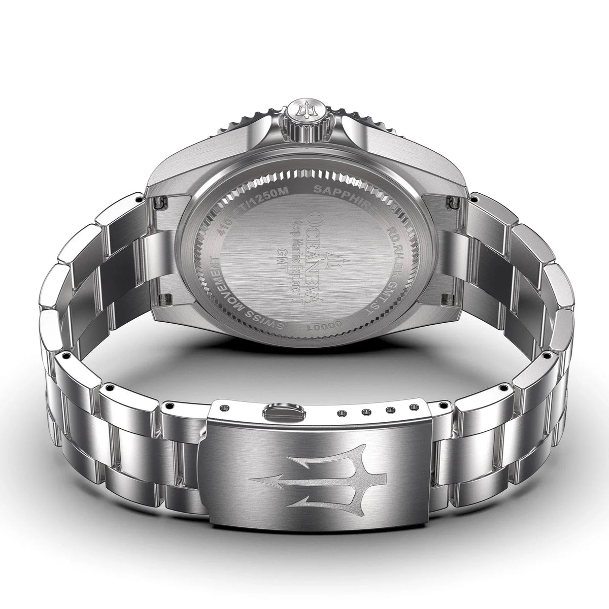 Men's Marine Diver Stainless and Explorer Swiss Movement 1250M Black- Watch Pro Bracelet Steel Oceaneva™ GMT Quartz, Red Deep