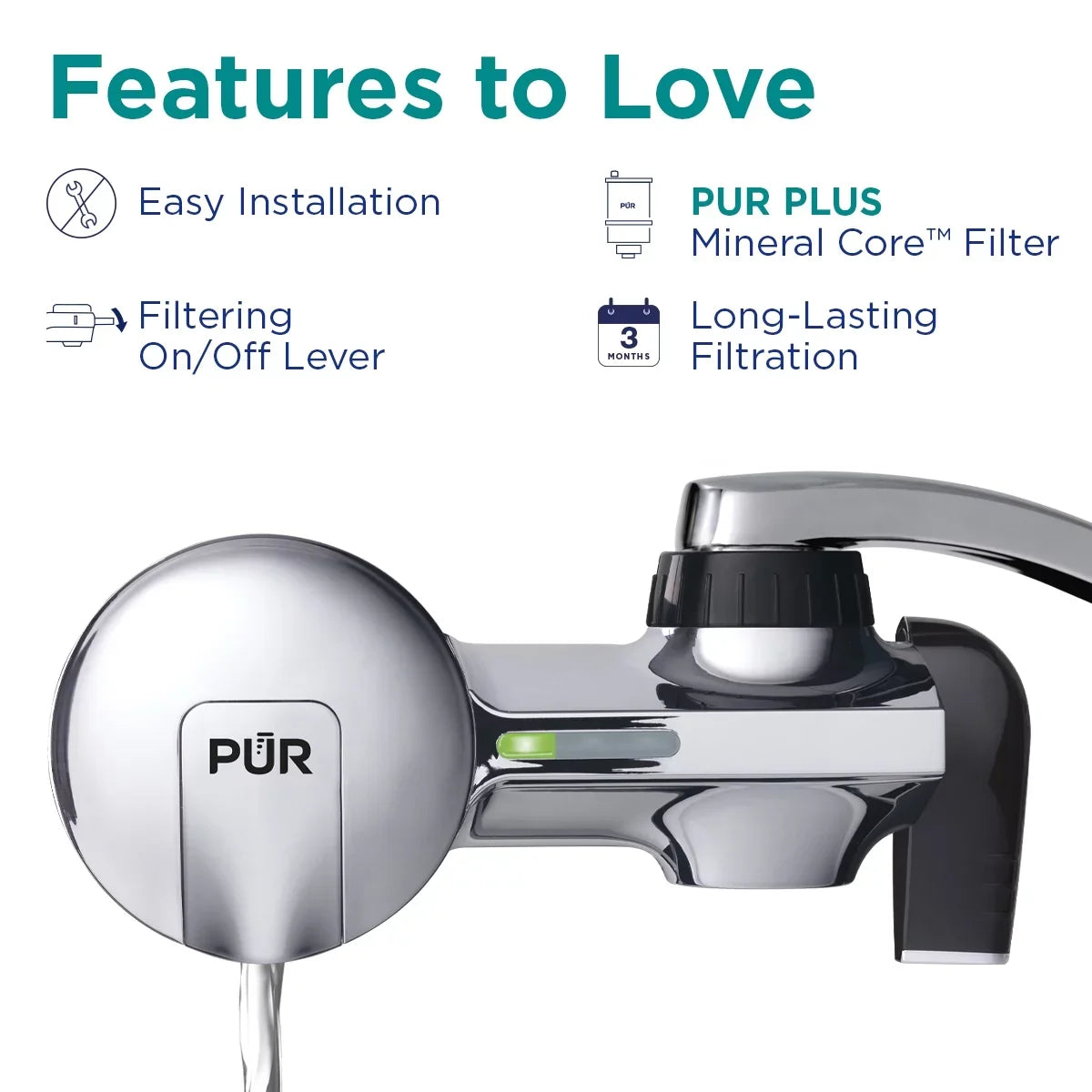 Mount Filtration Chrome, PUR Horizontal, System, PLUS Faucet PFM400H Water