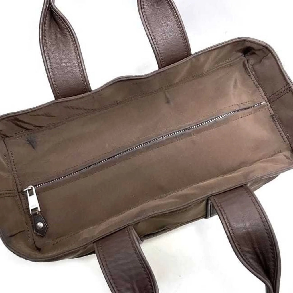 Leather PM Brown Silver HERMES Handbag Nylon Pre-Owned Women's Acapulco Tote Hermes (Fair) Bag