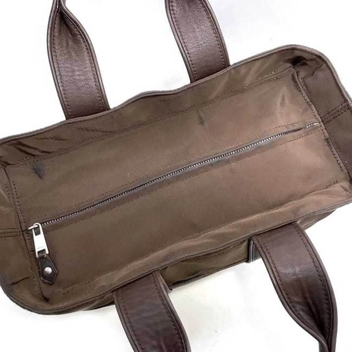 Leather PM Brown Silver HERMES Handbag Nylon Pre-Owned Women's Acapulco Tote Hermes (Fair) Bag