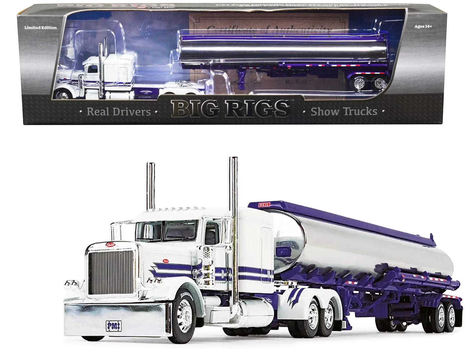 DCP Heil PMI 69-1297 63" White Gear Tanker, Fuel Sleeper 389 1/64 Peterbilt First Rigs w/ Snow #8: Big