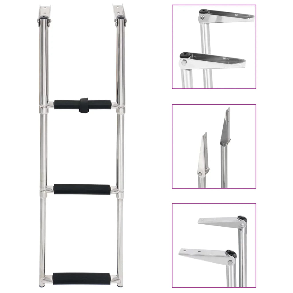 Ladder and Boarding Boat Mounting Ladder Dcenta Platform Swimming 3 for Telescopic Folding Non-Slip Steel Pool, Stainless