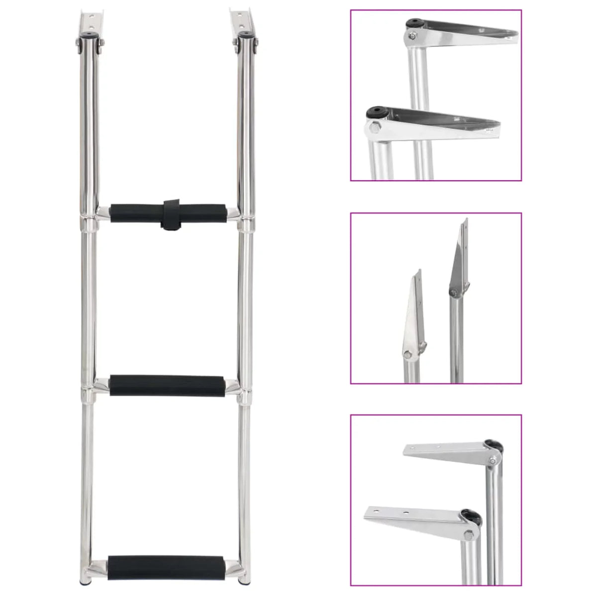 Ladder and Boarding Boat Mounting Ladder Dcenta Platform Swimming 3 for Telescopic Folding Non-Slip Steel Pool, Stainless