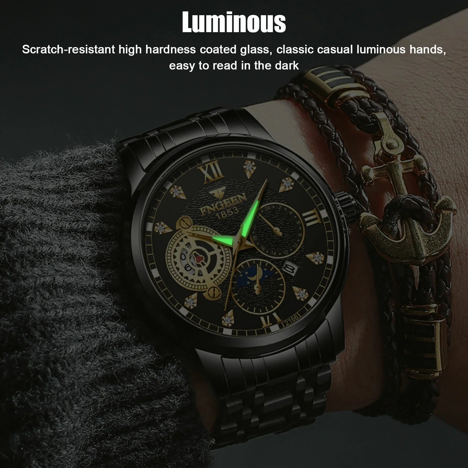 Men's Watch Waterproof Stainless Luminous Luxury Wristwatch Quartz Classic Steel