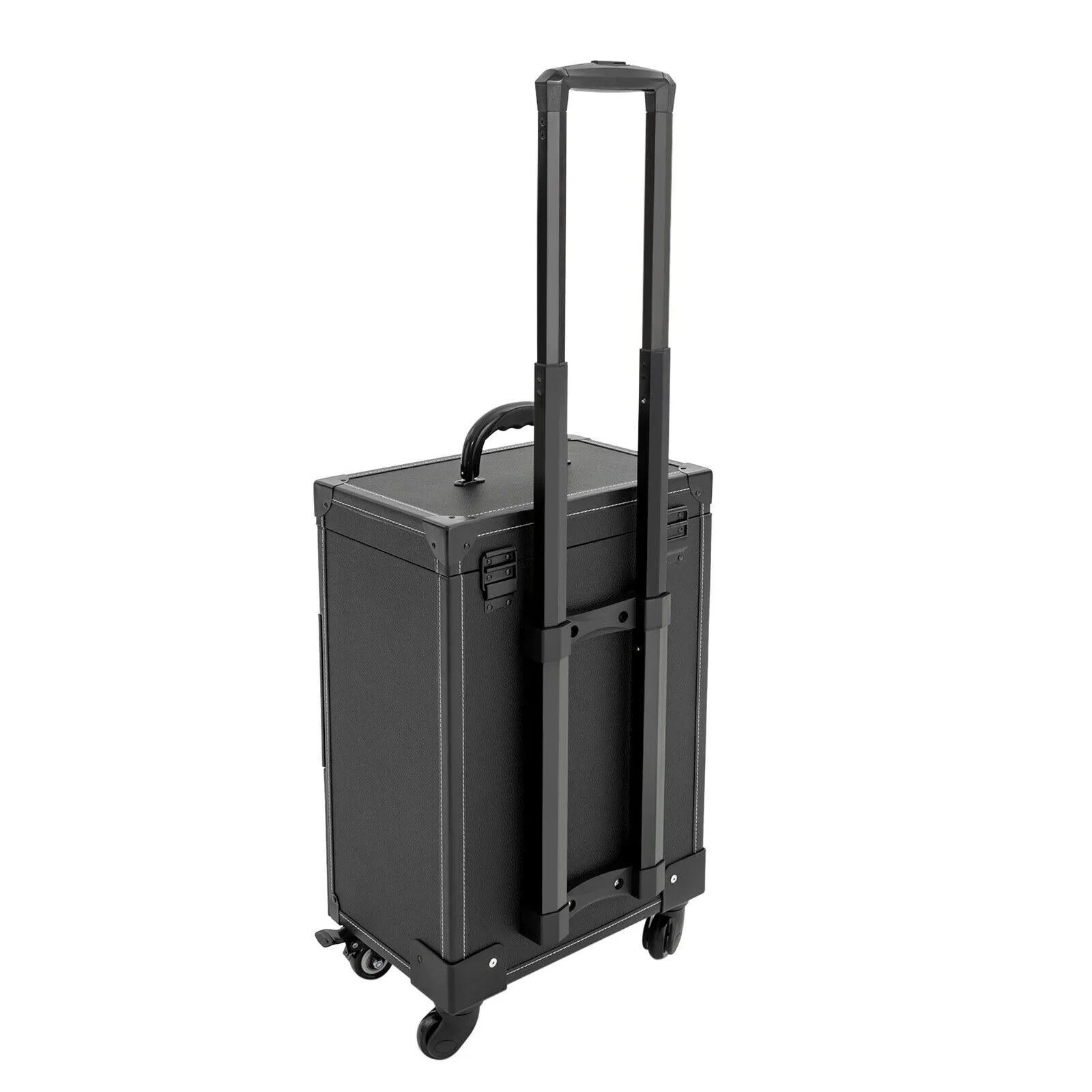 4 ZhdnBhnos Rolling w/ Makeup Trolley Wheels Box Case & Cosmetic Storage Organizer Lock Train Polish (Black) Luggage Nail