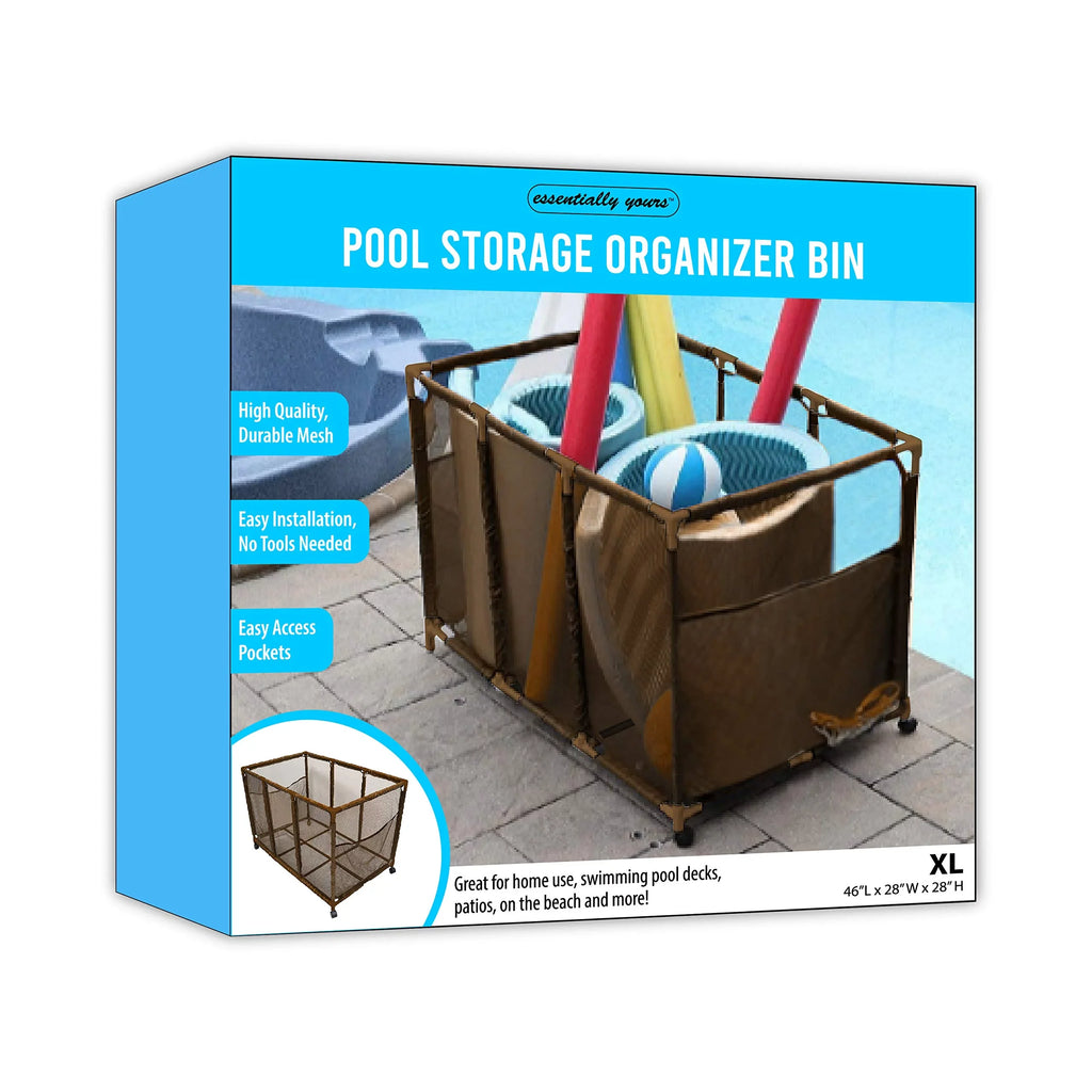 Kids Essentially 28" and Balls, Equipment Noodles Pool (43" x Brown Mesh Storage L 25" x Yours Rolling Style Organizer Toys, Holder, W Floats Large, 563009 Height, Bin, H),