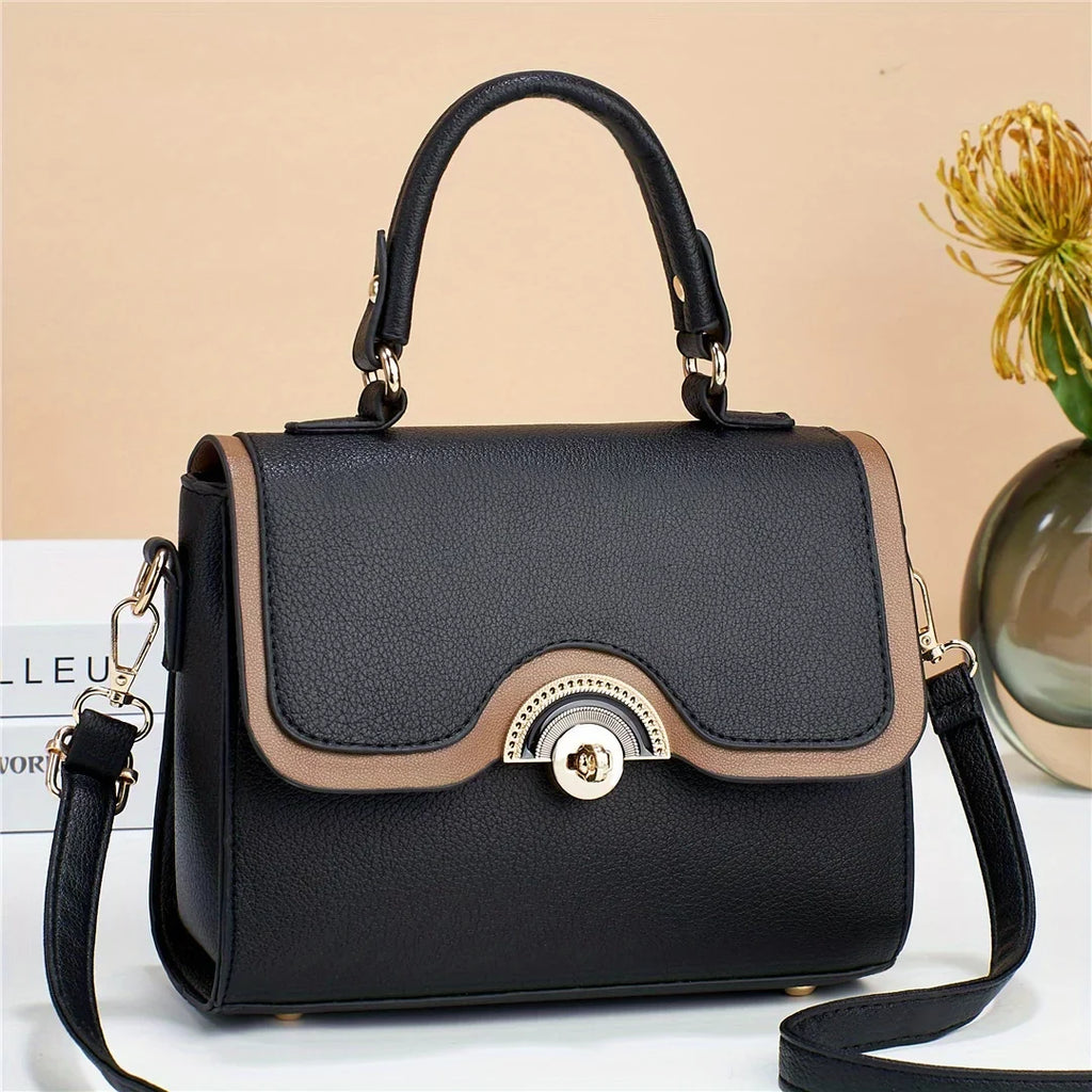 Crossbody Women's Junior Purses Square Handbags, Bag, Ontrast Turn Lock Trendy Color Flap