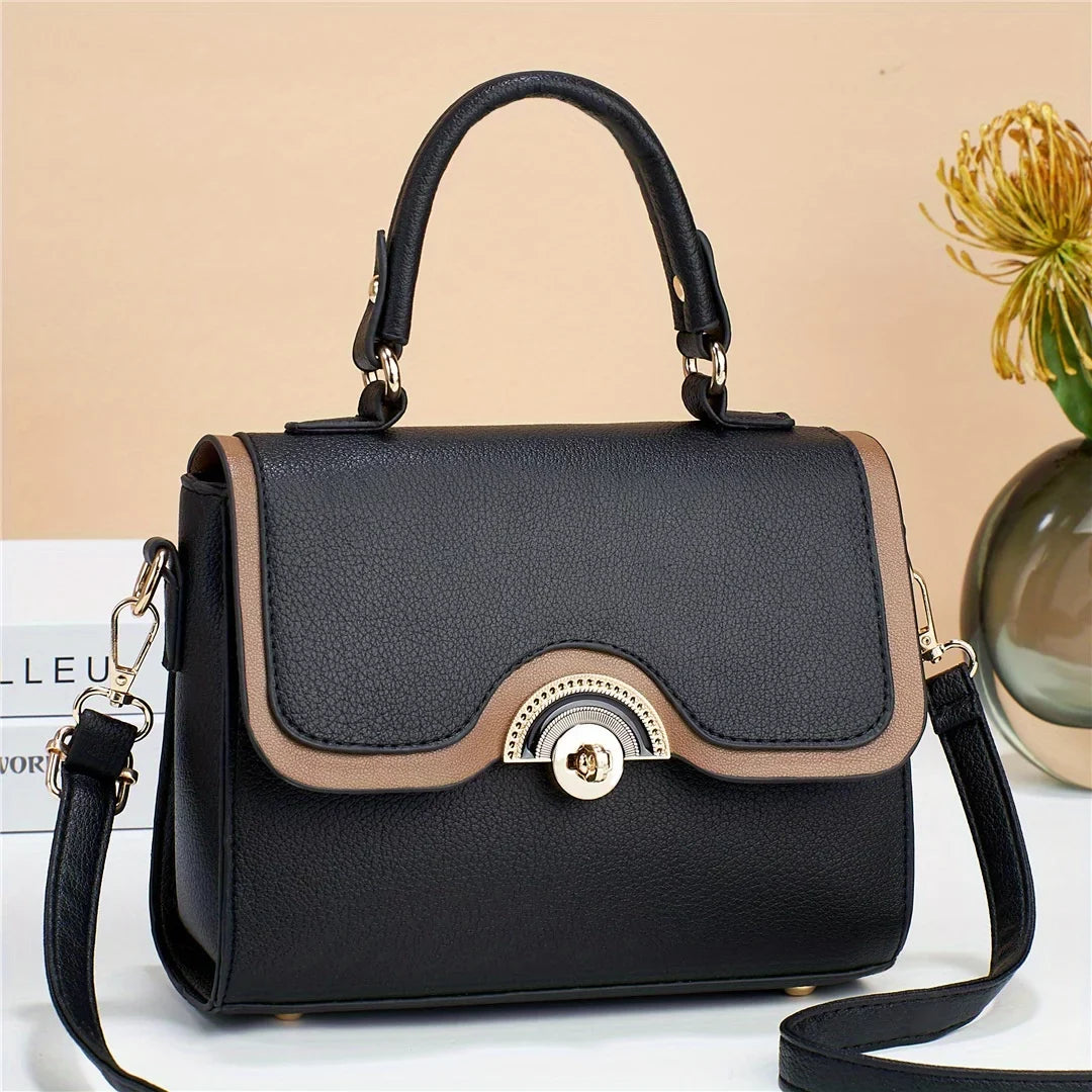 Crossbody Women's Junior Purses Square Handbags, Bag, Ontrast Turn Lock Trendy Color Flap