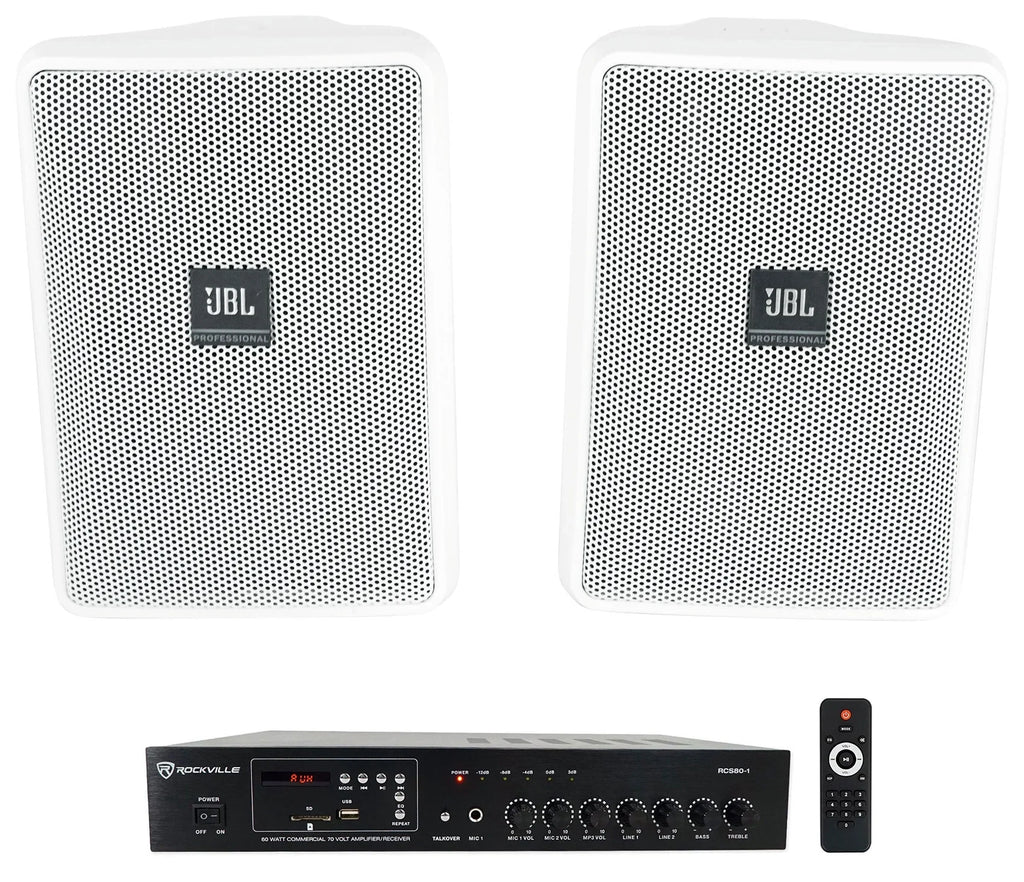 23-1 Control Indoor/Outdoor Amp 70v Commercial White + Speakers 3" JBL (2) Wall