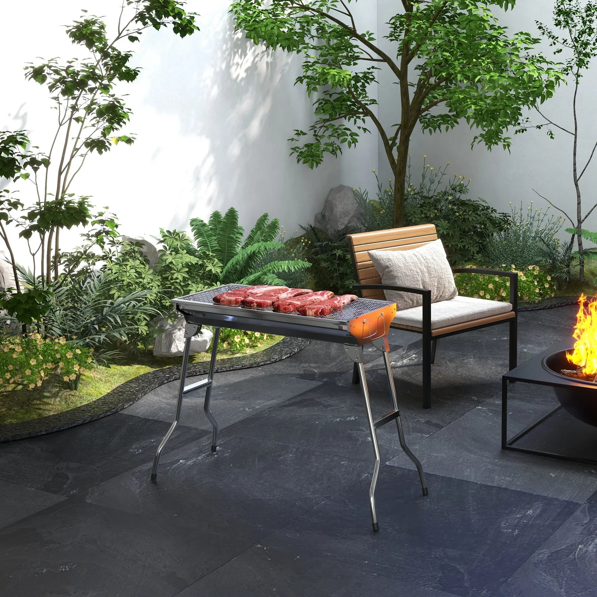 BBQ Picnic,Party Steel Charcoal Portable Folding Rack HQZX Grill Grill Outdoor for Grill,Stainless