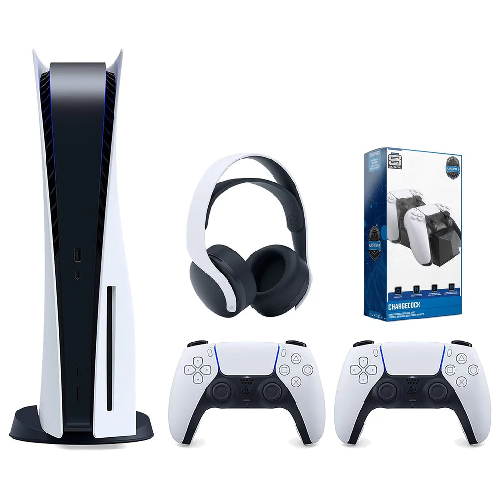 Console with Dual Headset Version Extra Dock Disc Sony and Controller, White Controller PULSE Charge Surge White Playstation 3D Bundle 5