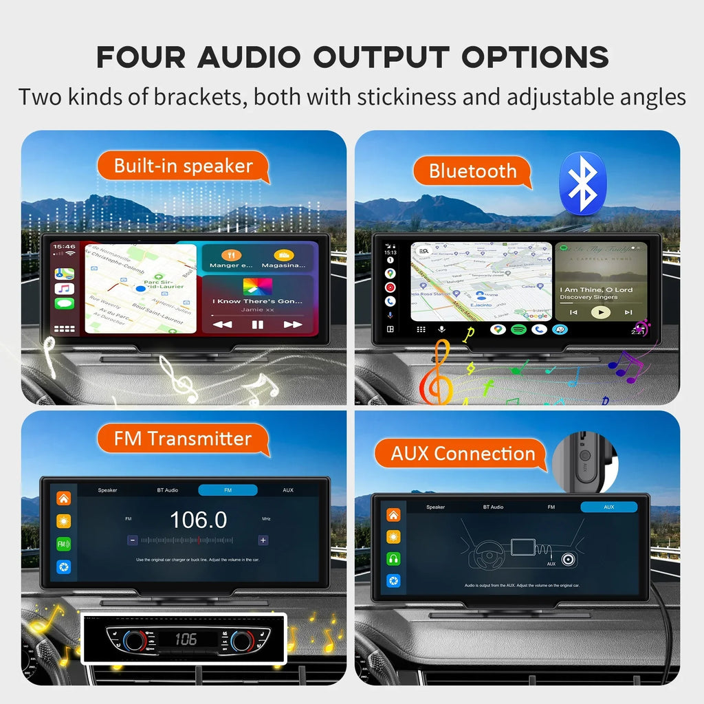 Herilary Stereo with Adapter Cam, Wireless Carplay Screen Mirror Car Apple Android Car Carplay Play 2.5K Dash Auto Link/Siri/Wifi/Bluetooth/Double Wireless 10.26" Screen Din Touch