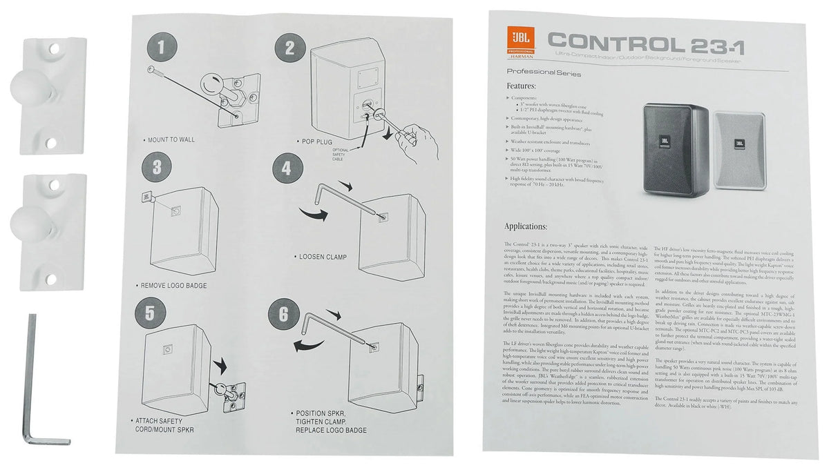23-1 Control Indoor/Outdoor Amp 70v Commercial White + Speakers 3" JBL (2) Wall