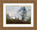 2x David Clouds' Matted Ornate Caspar Peak Art Framed 24x20 Print Gold 'Mountain Drifting Friedrich with