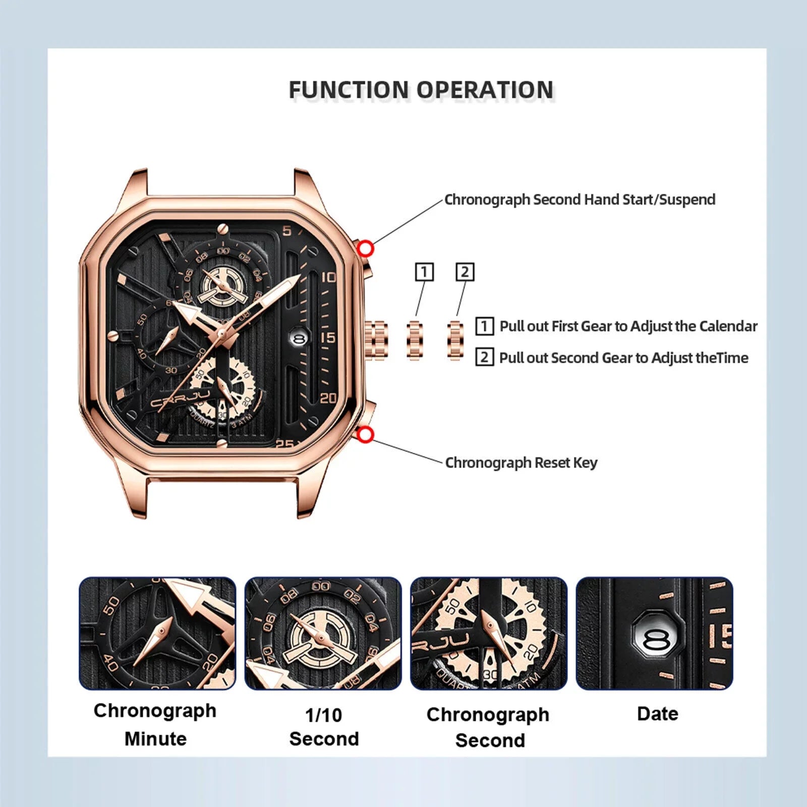 Leather Men's Date Quartz Business Chronograph Waterproof Watch Luminous Luxury