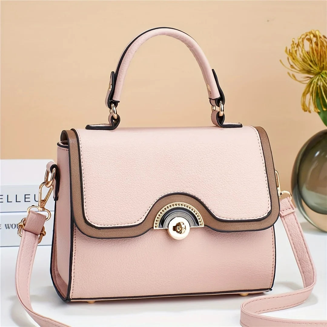 Crossbody Women's Junior Purses Square Handbags, Bag, Ontrast Turn Lock Trendy Color Flap