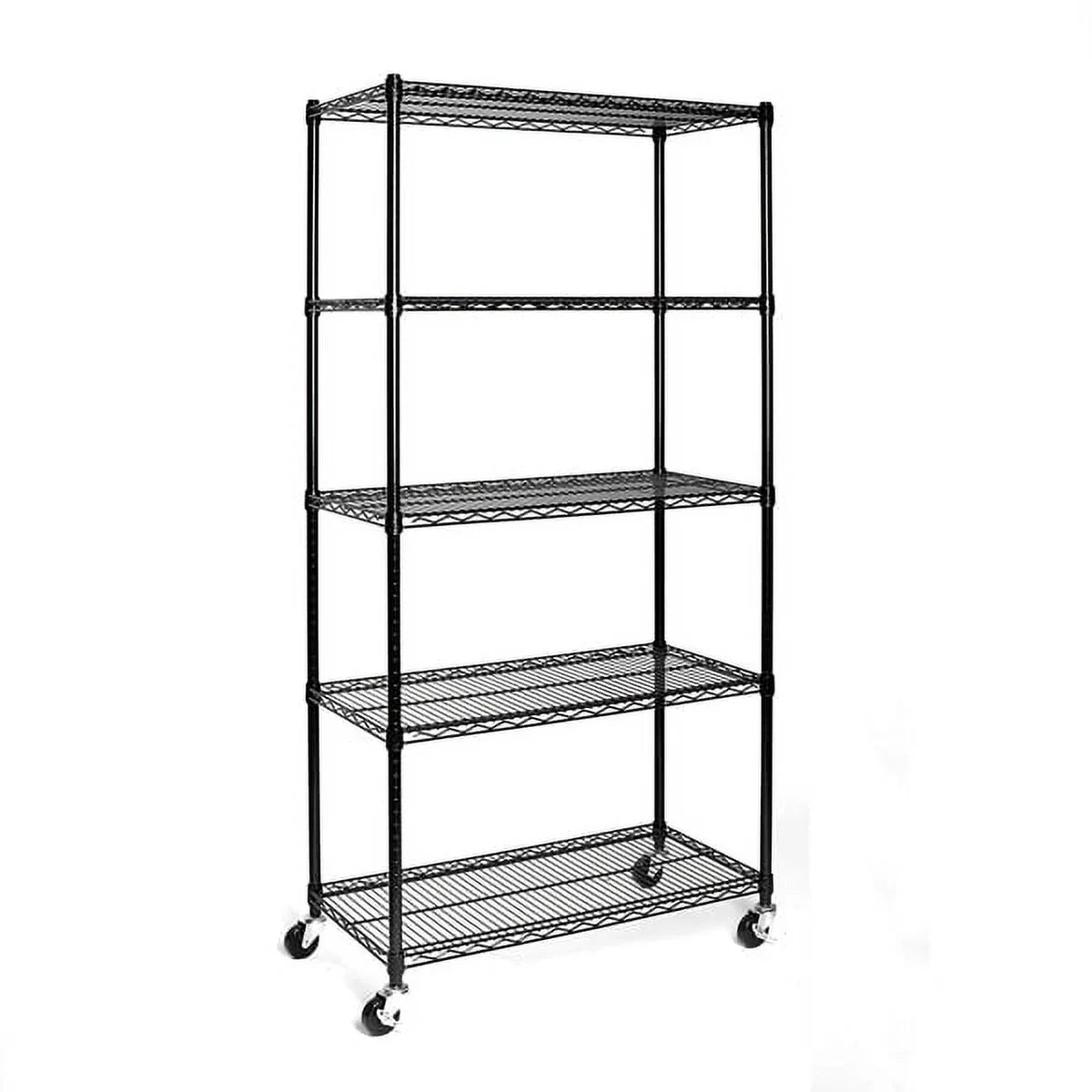 Shelving Fithood Black 5-Tier Steel with NSF-Certified Wire Wheels