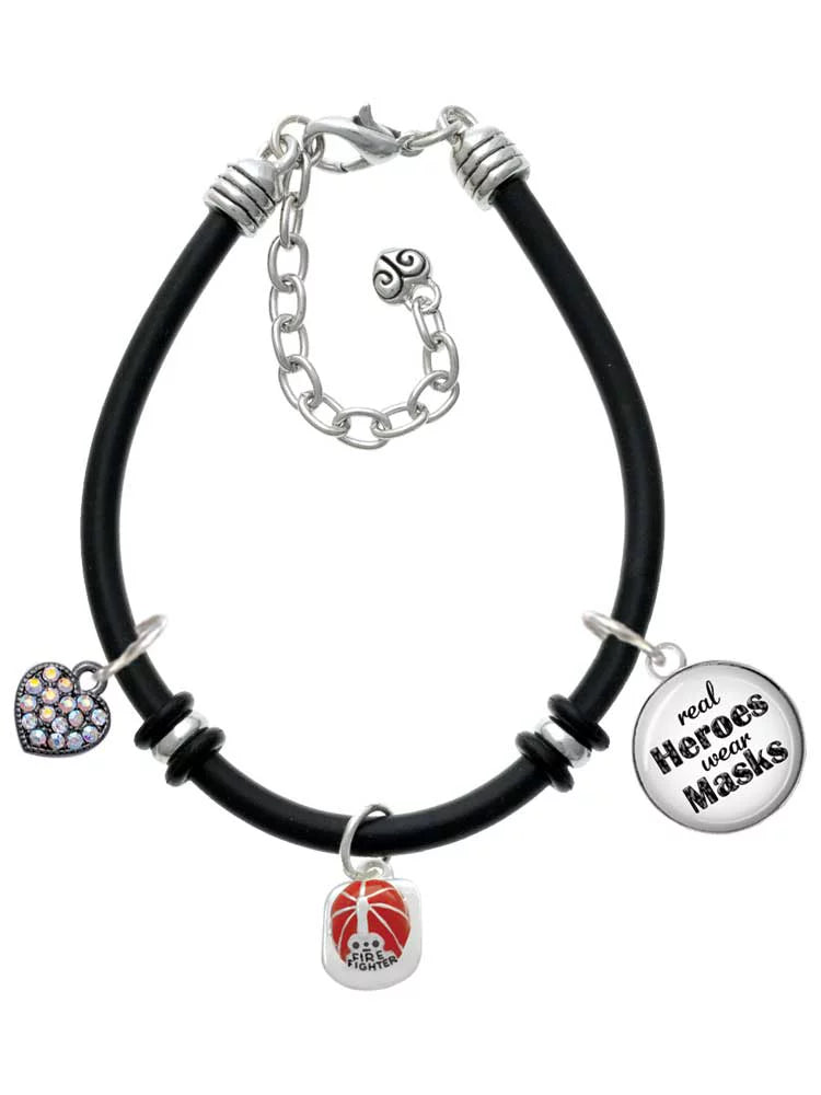 Charm Masks Delight Enamel Real Rubber Wear Jewelry Bracelet Dome Firefighter Red Silvertone Black Heroes Helmet