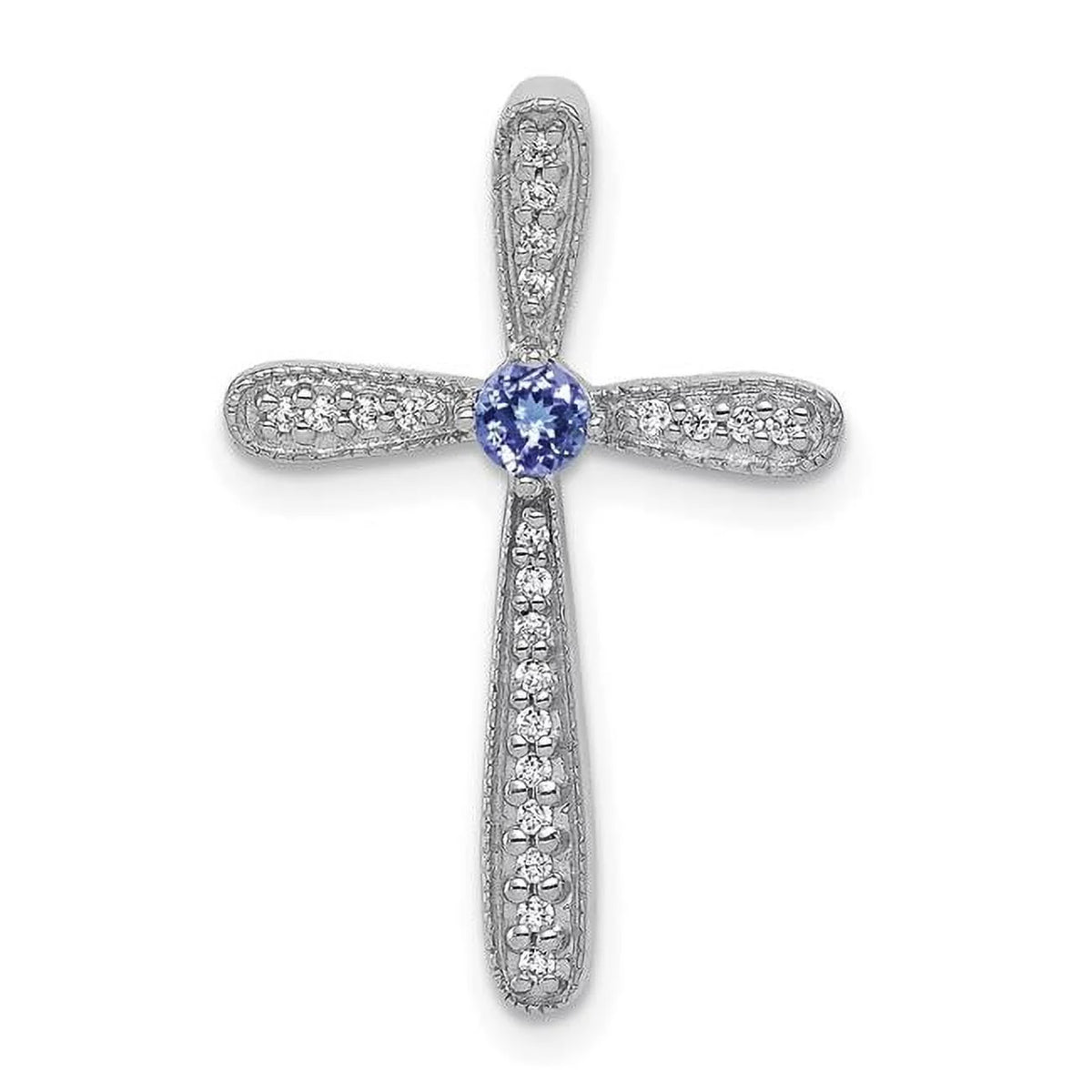 Tanzanite Slide 14K & Diamond Pendant White Cross Chain Gold