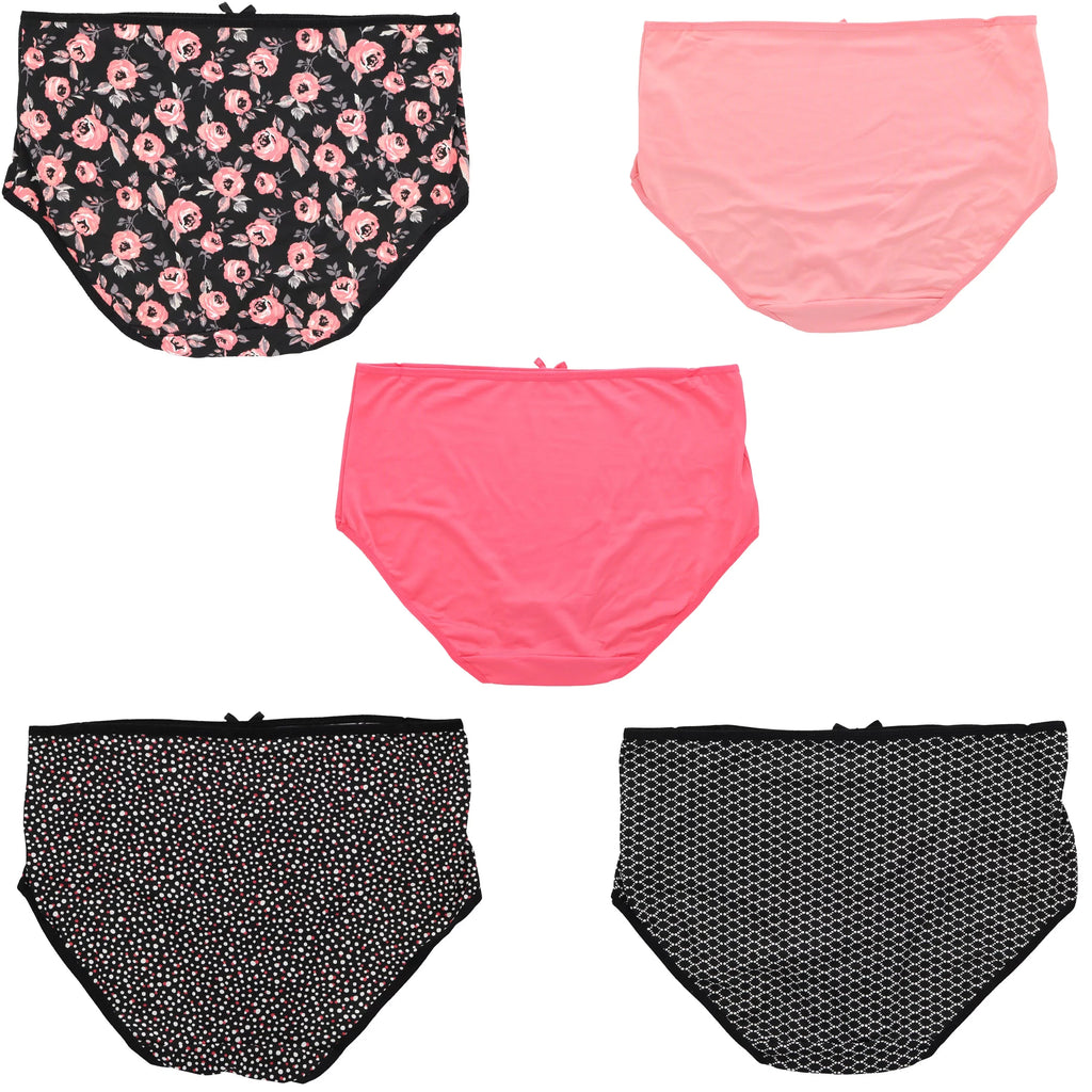 (X-Large, Plus Hot Florals) Pink Delta Intimates Sexy (5Pr) Burke Classic Women's Brief High Rise Size Panties Black