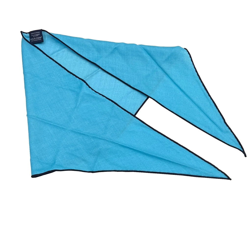 New) triangle cashmere Hermes Pre-Owned ladies triangular silk HERMES scarf blue (Like