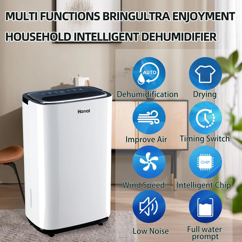 Dehumidifier,1500 Pints Home Removal Pints Drain Sq.Ft,Protable "F, RH),White 30 WANAI with Hose,Max Basement and Moisture 22 Dehumidifier for (95 95%