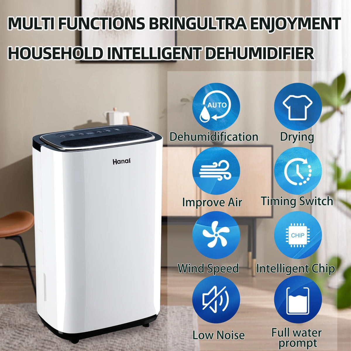Dehumidifier,1500 Pints Home Removal Pints Drain Sq.Ft,Protable "F, RH),White 30 WANAI with Hose,Max Basement and Moisture 22 Dehumidifier for (95 95%