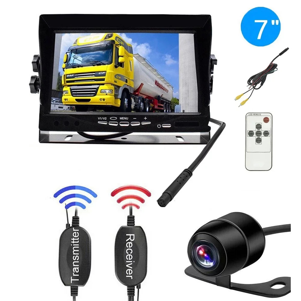 Backup System Monitor Rear + Wireless Night Camera Vision Parking HD 7inch Car View
