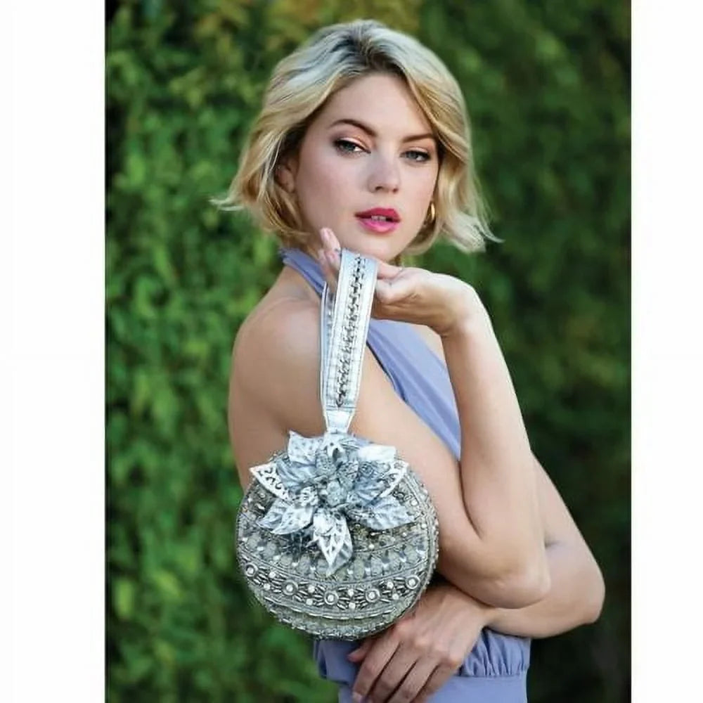 Holiday Snow Xmas New Frances Ornament Globe Wristlet Bead Mary Bag Purse Silver