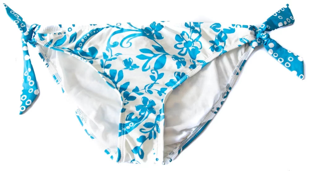Turquoise/White Athena Women's Bikini Side Bottom Floral Print Tie Swim Hybrid Retro