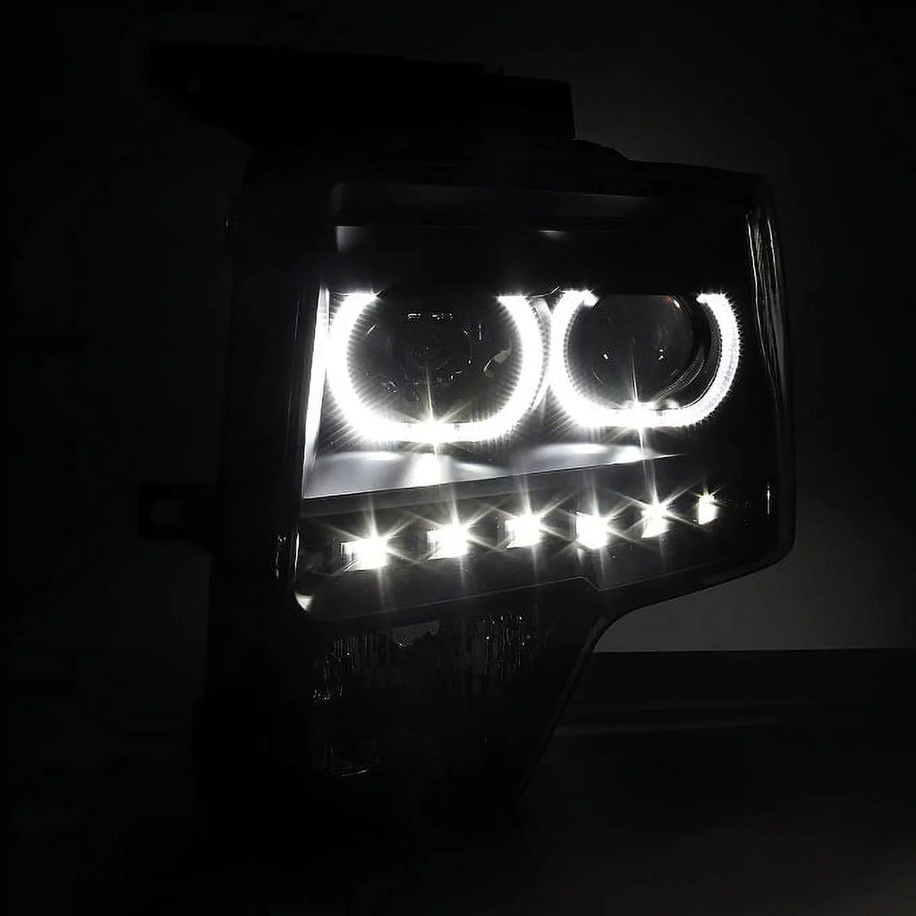 '+ LED F-150 AKKON F150 [Dual Halo - Ring] Truck Projector Set Headlights 09-14 LED Pickup Black Smoked light For Tail