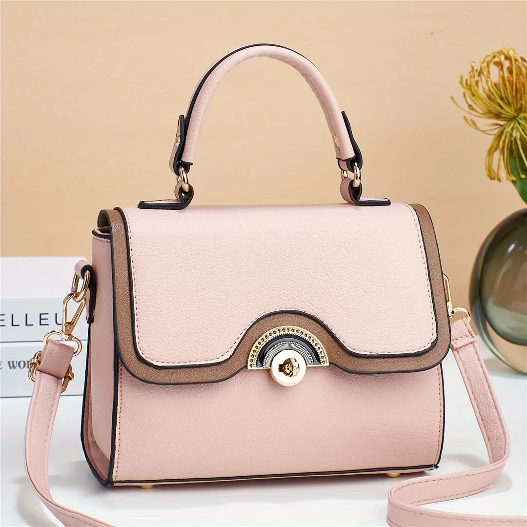 Crossbody Women's Junior Purses Square Handbags, Bag, Ontrast Turn Lock Trendy Color Flap