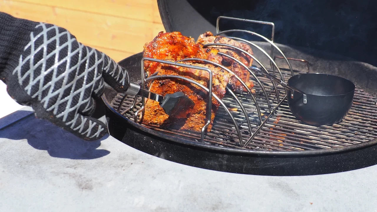 Pan Rib and Sauce Set Basting Steel Brush Large PitMaster 6 King 3pc Rack, Slot Combo Stainless
